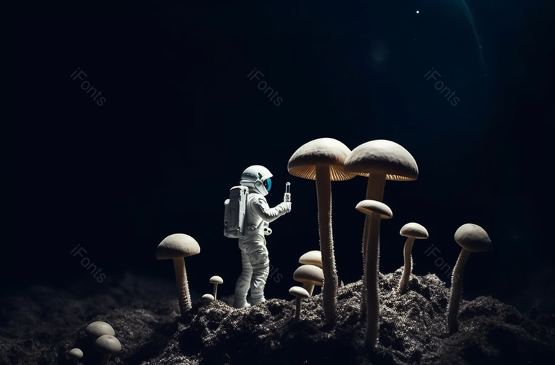 白玉菇和微型宇航员雕像创意,高清,摄影图,摄影图片,图片大全,摄影图免费下载